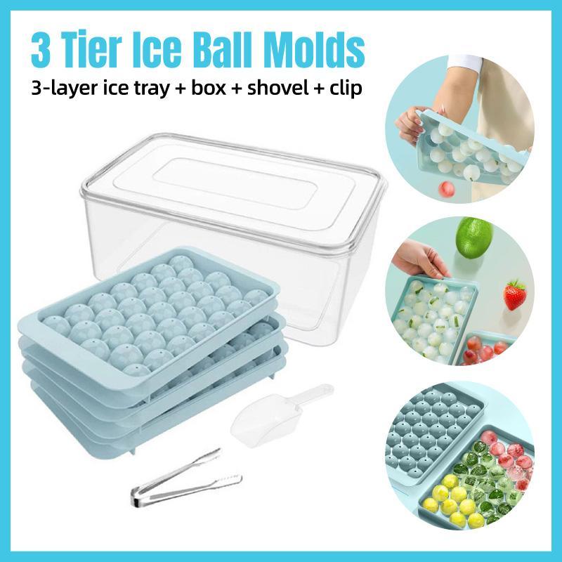 Premium 3-Layer Ice Cube Maker Set – with Scoop & Tongs