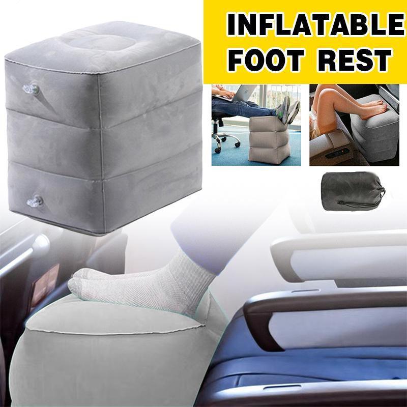 Premium Grey Inflatable Travel Foot Rest Air Pillow for Plane Car Office and Home