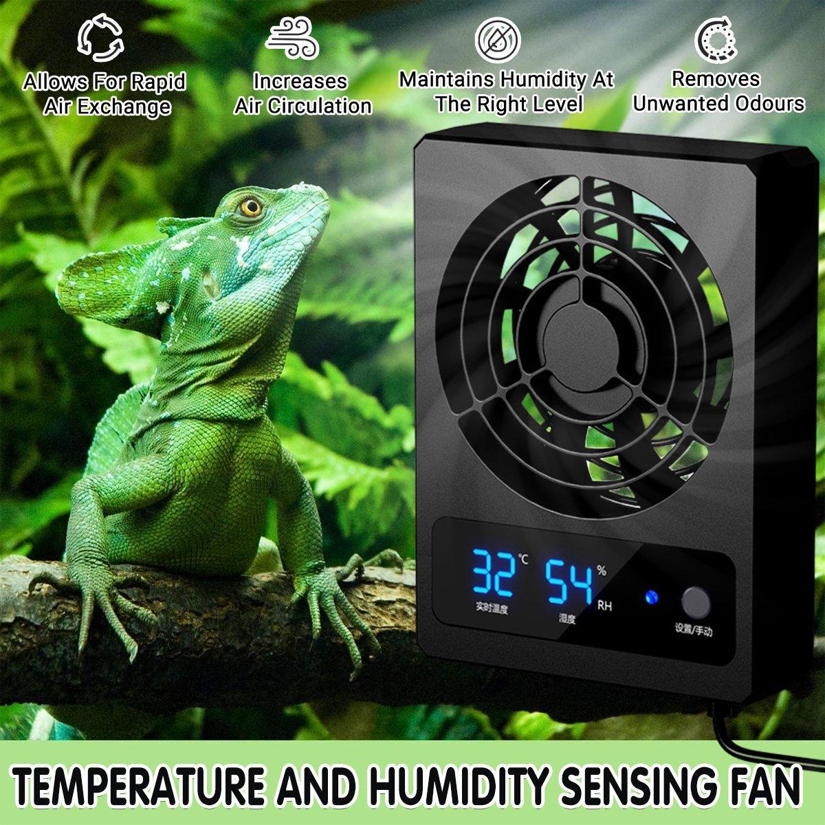 Advanced Reptile Fan with Automatic Temperature Control, 11.3 x 8.5 x 2.5 cm