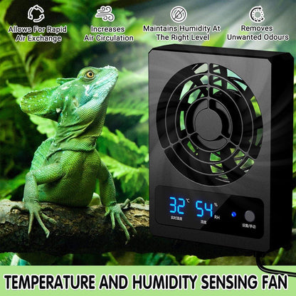 Advanced Reptile Fan with Automatic Temperature Control, 11.3 x 8.5 x 2.5 cm