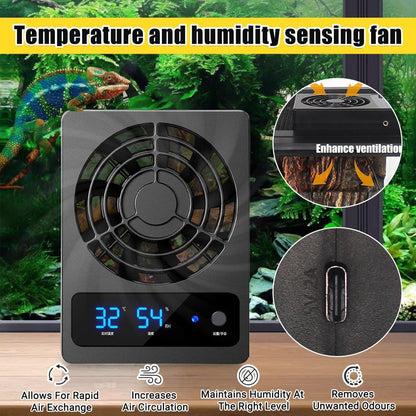 Advanced Reptile Fan with Automatic Temperature Control, 11.3 x 8.5 x 2.5 cm