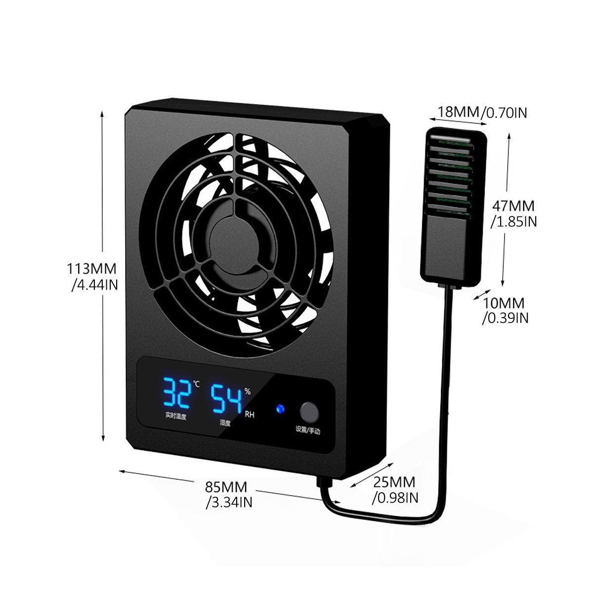 Advanced Reptile Fan with Automatic Temperature Control, 11.3 x 8.5 x 2.5 cm
