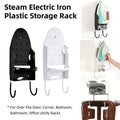 Premium White Wall Mounted Iron Holder Storage Rack with Double Hooks
