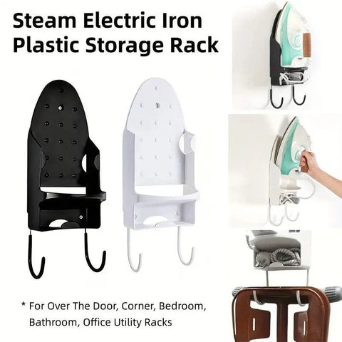 Premium White Wall Mounted Iron Holder Storage Rack with Double Hooks