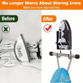 Premium White Wall Mounted Iron Holder Storage Rack with Double Hooks