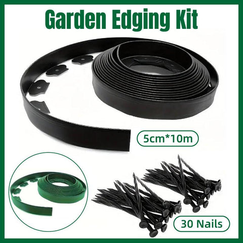 Premium L Shaped Garden Edging Strip – Green 10m with Ground Nails