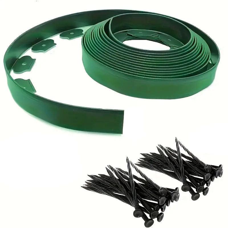 Premium L Shaped Garden Edging Strip – Green 10m with Ground Nails