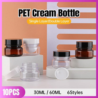 Premium 10pc PET Refillable Cosmetic Bottles for Face Cream 60ml - Brown & White