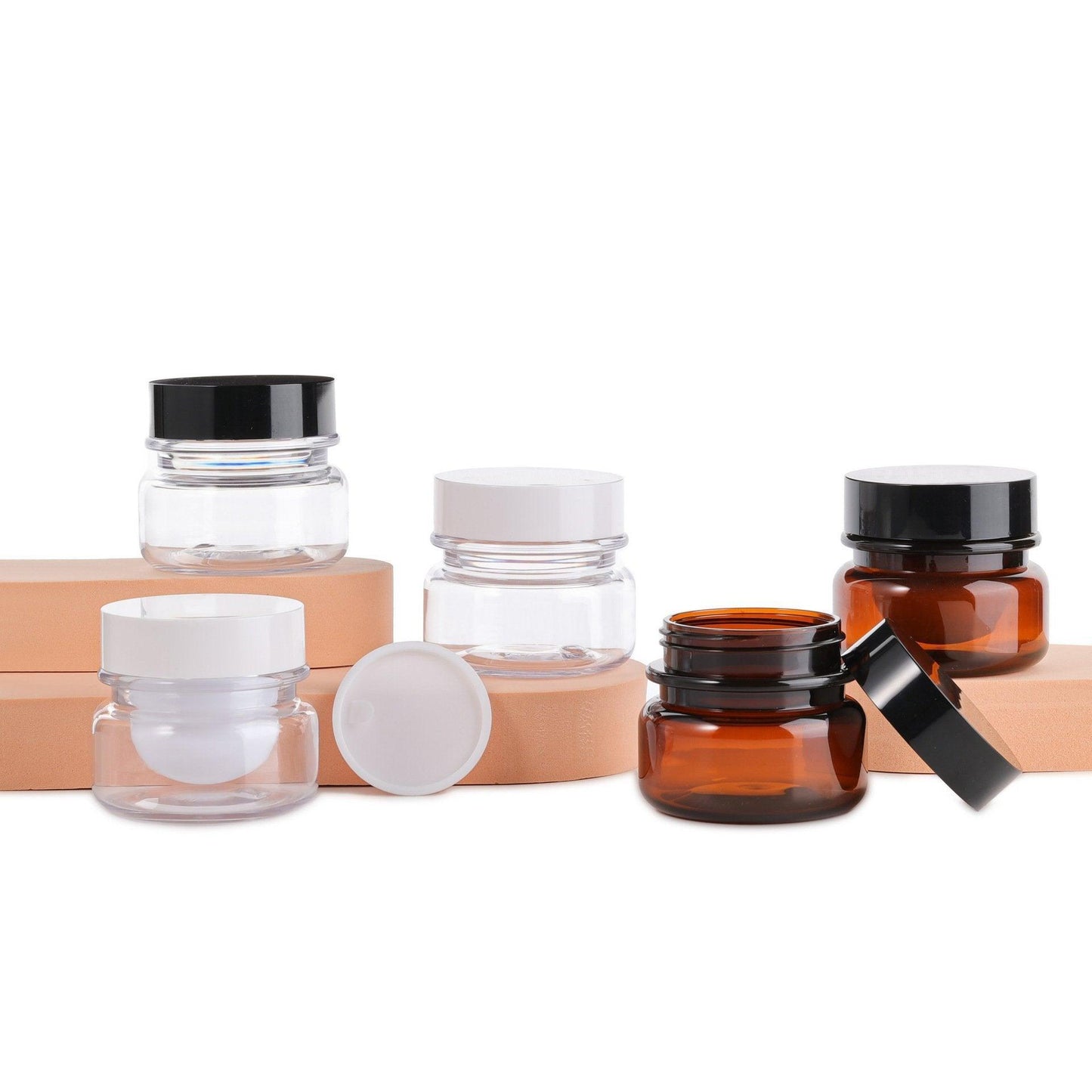 Premium 10pc PET Refillable Cosmetic Bottles for Face Cream 60ml - Brown & White