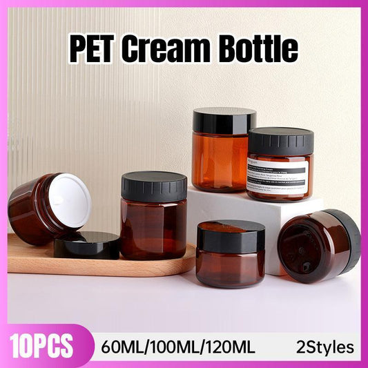 10pcs Brown PET Plastic Wide Mouth Bottles - 120ml