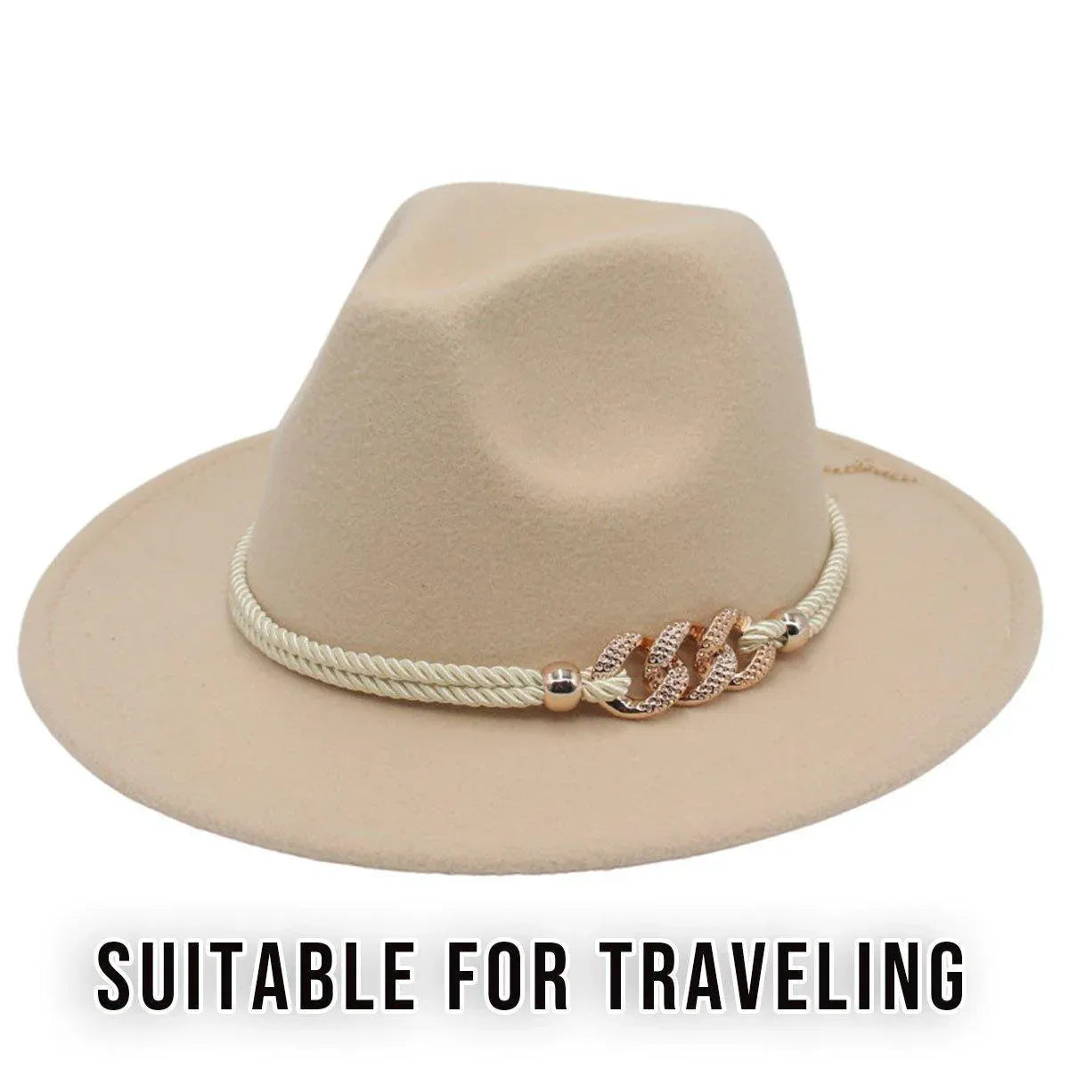 Premium Black Retro Wide Brim Jazz Hat with Chain Detail