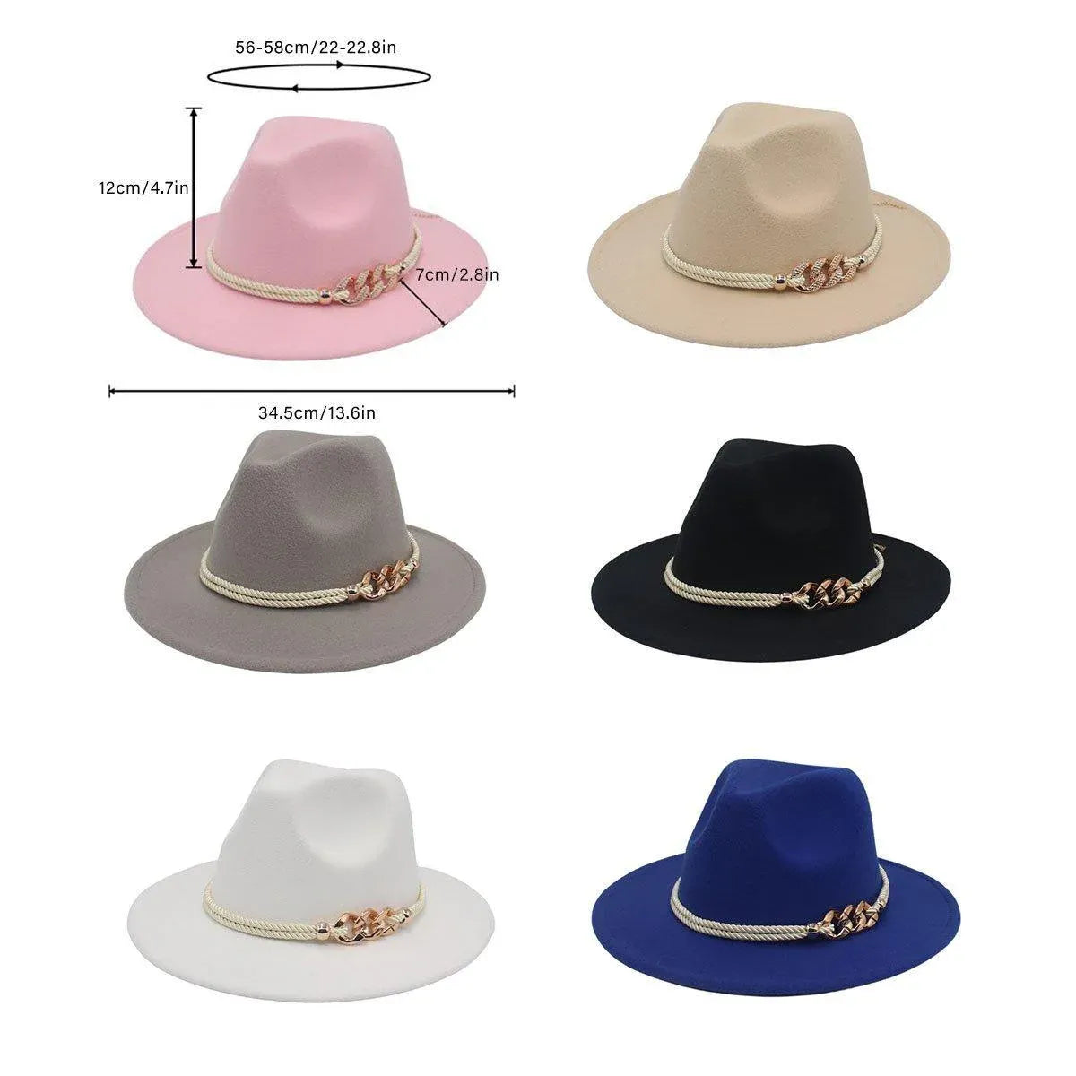 Premium Pink Retro Wide Brim Jazz Hat with Chain Detail