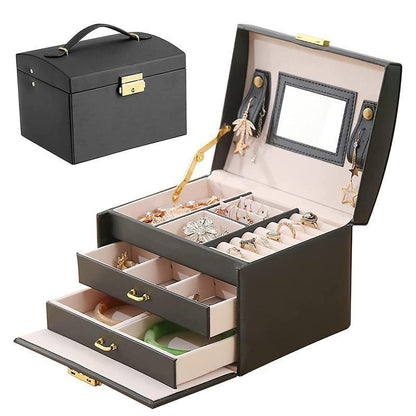 Premium Jewellery Box Organizer with 2 Drawers & Mirror - White