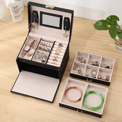 Premium Jewellery Box Organizer with 2 Drawers & Mirror - White