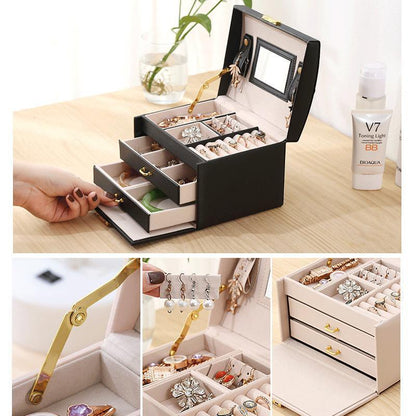 Premium Jewellery Box Organizer with 2 Drawers & Mirror - White