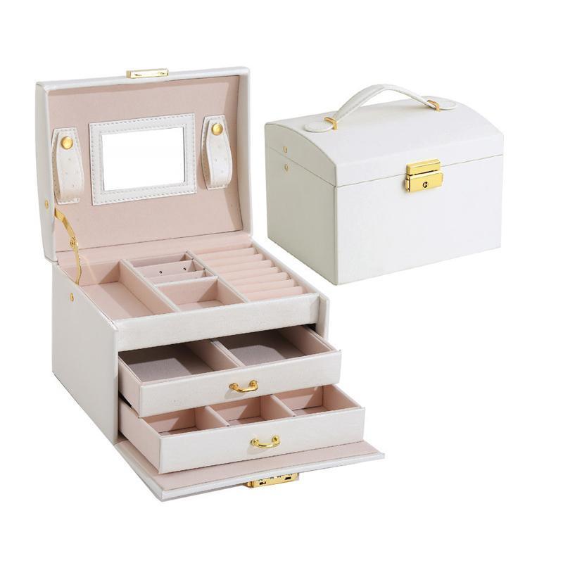 Premium Jewellery Box Organizer with 2 Drawers & Mirror - White