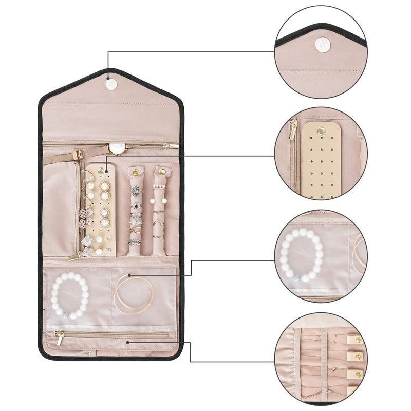 Premium Periea Black Travel Jewellery Roll Pouch Organiser 45x15cm