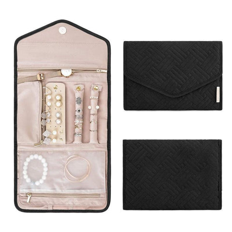 Premium Periea Black Travel Jewellery Roll Pouch Organiser 45x15cm