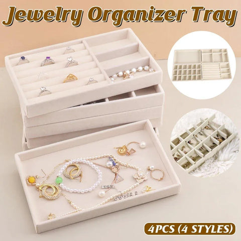 Premium Flannel Jewellery Storage Trays – Beige 4 Pack