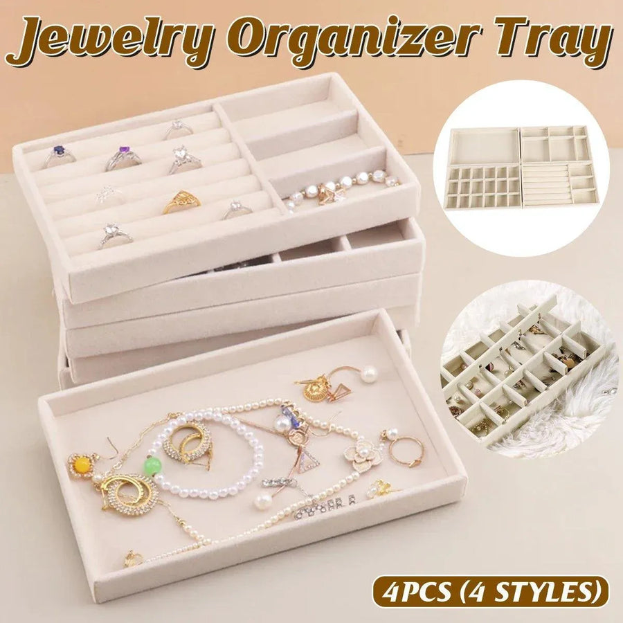 Premium Flannel Jewellery Storage Trays – Beige 4 Pack