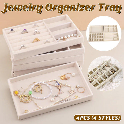 Premium Flannel Jewellery Storage Trays – Beige 4 Pack