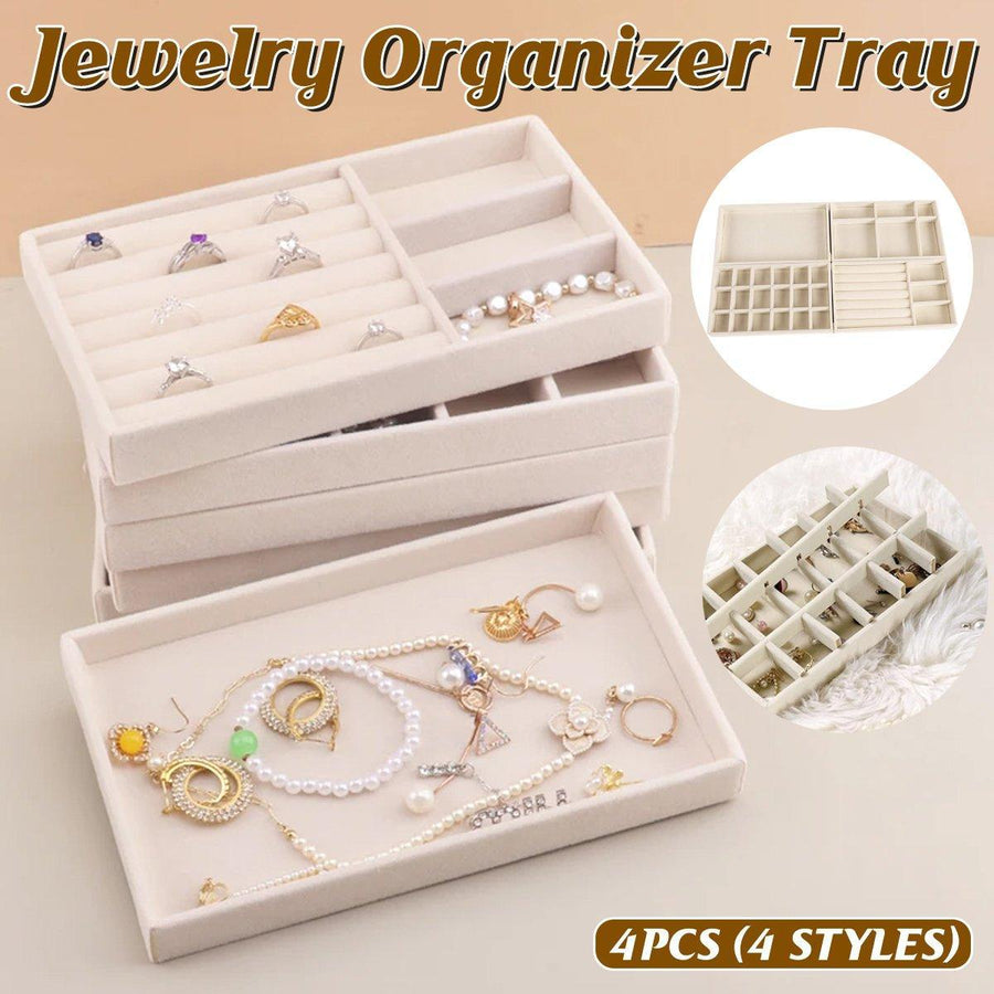 Premium Flannel Jewellery Storage Trays – Beige 4 Pack