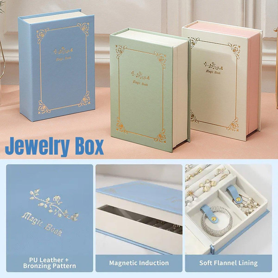 Creative PU Leather Jewelry Box Book Earrings Rings Necklace Organizer Holder - Green - SuperSaverAU - view 1
