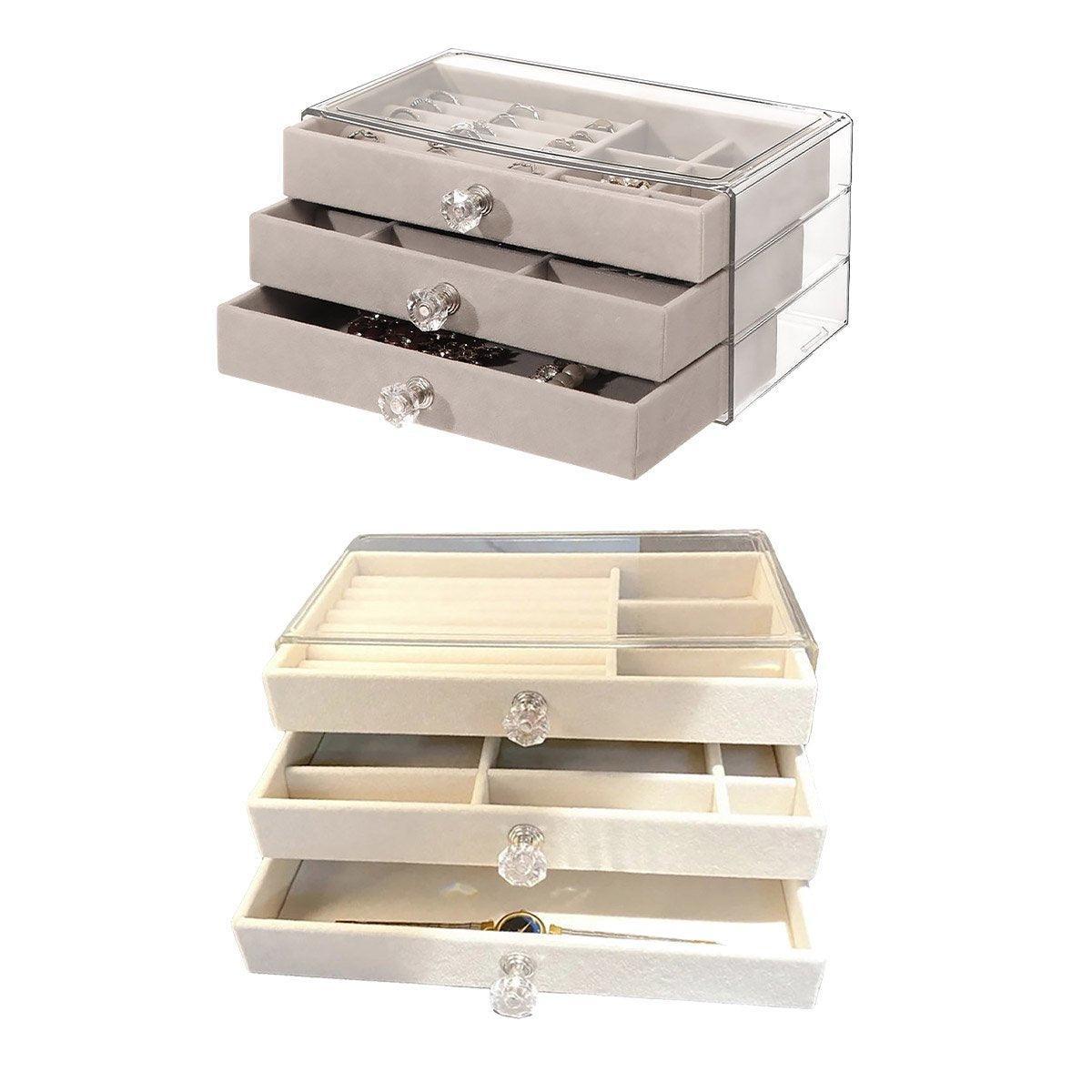 Premium Three-Layer Flannel Jewellery Storage Box – Grey