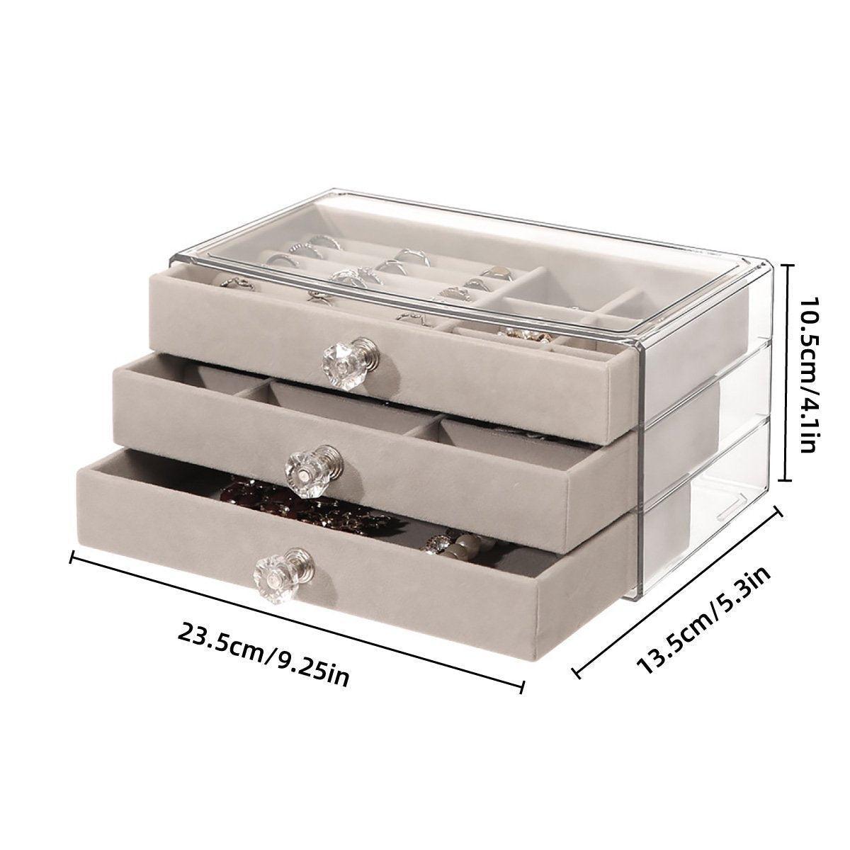 Premium Three-Layer Flannel Jewellery Storage Box – Grey