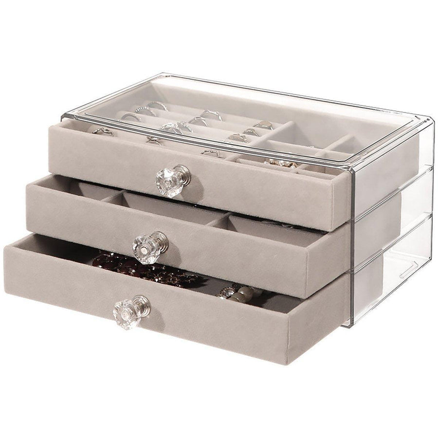 Premium Three-Layer Flannel Jewellery Storage Box – Grey