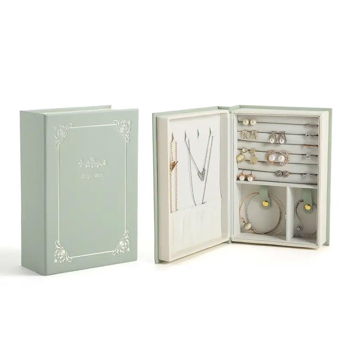 Creative PU Leather Jewelry Box Book Earrings Rings Necklace Organizer Holder - White - SuperSaverAU - view 5