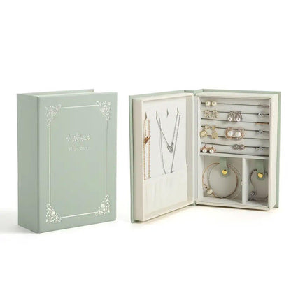 Creative PU Leather Jewelry Box Book Earrings Rings Necklace Organizer Holder - White