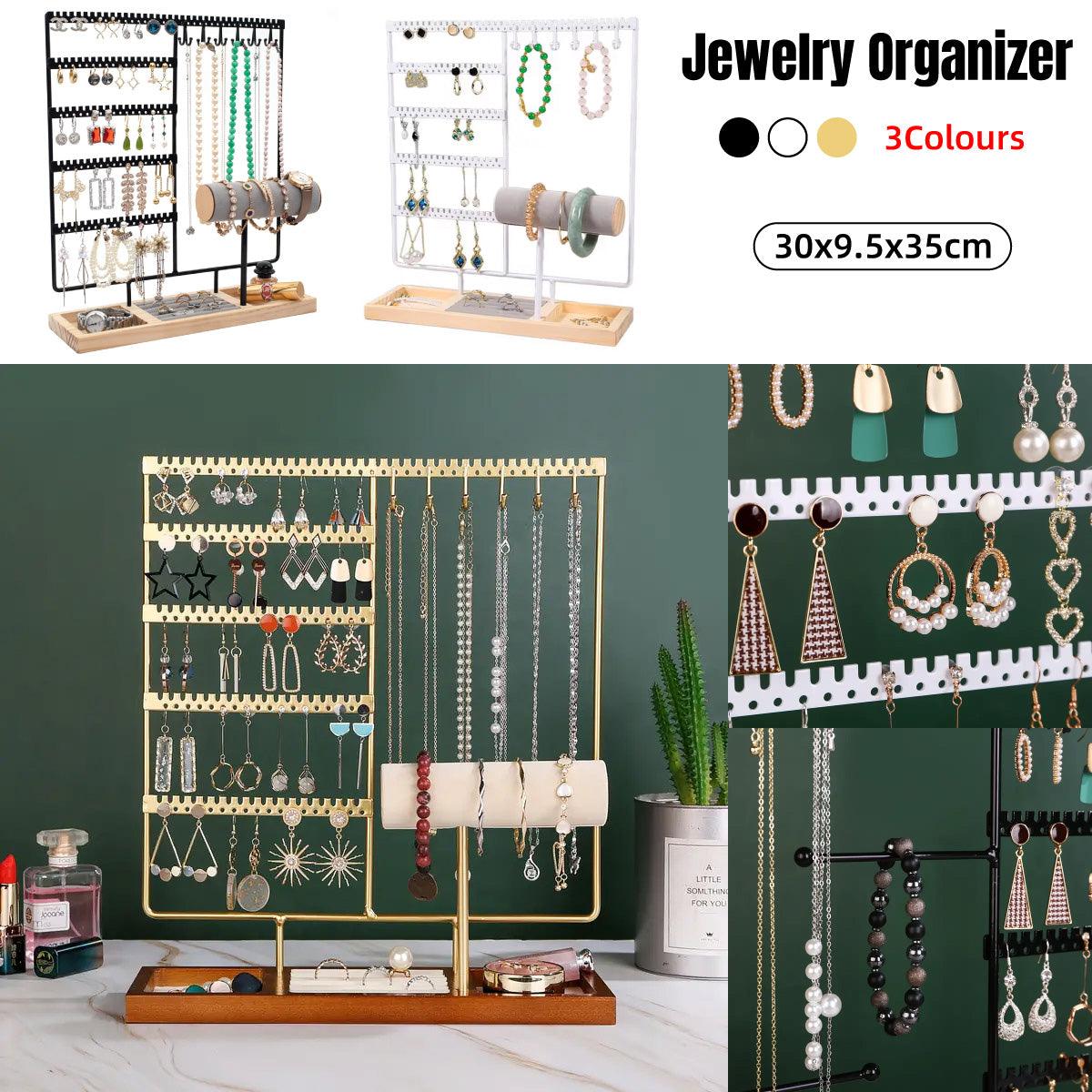 Gold Jewelry Display Rack - Organizer Stand for Necklaces and Earrings