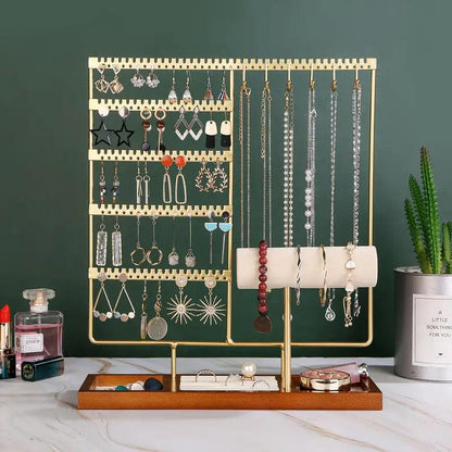 Gold Jewelry Display Rack - Organizer Stand for Necklaces and Earrings