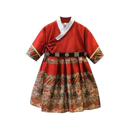 Red Hanfu Traditional Chinese Dress for Boys and Girls - 140CM