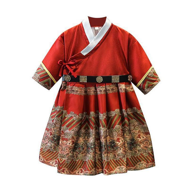 Red Hanfu Traditional Chinese Dress for Boys and Girls - 140CM