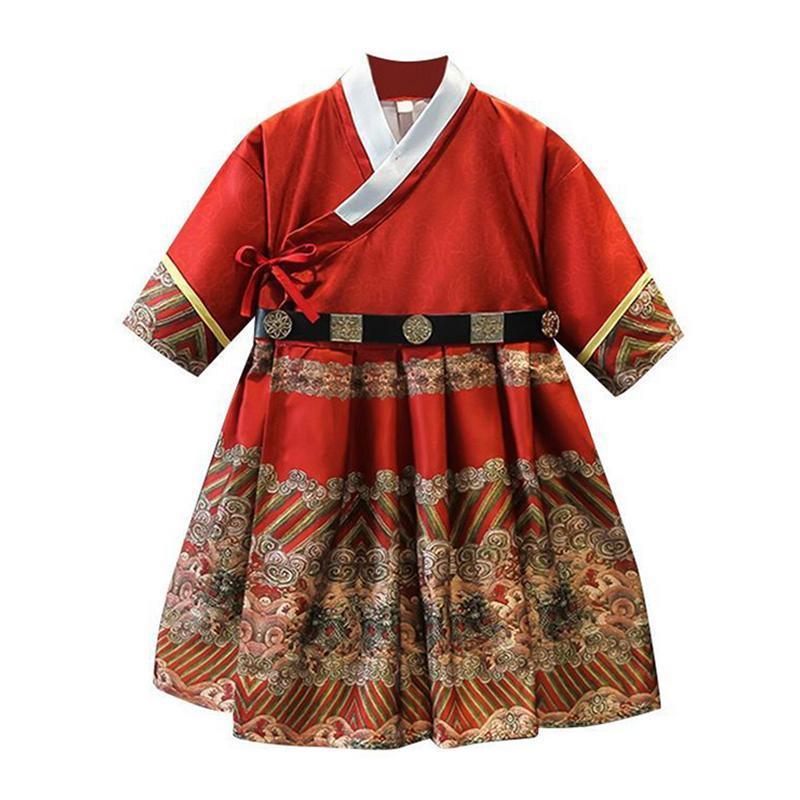 Red Hanfu Traditional Chinese Dress for Boys and Girls - 140CM