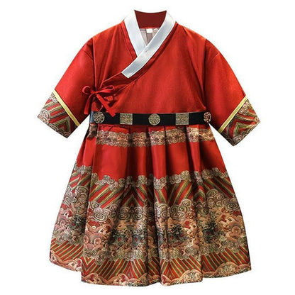 Red Hanfu Traditional Chinese Dress for Boys and Girls - 140CM