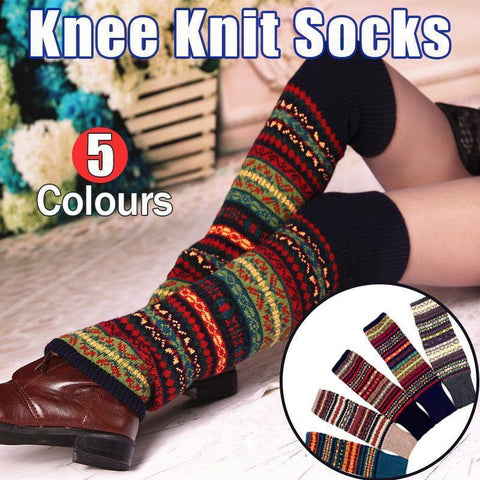 Premium Khaki Women's Wool Knit Knee Leg Warmers