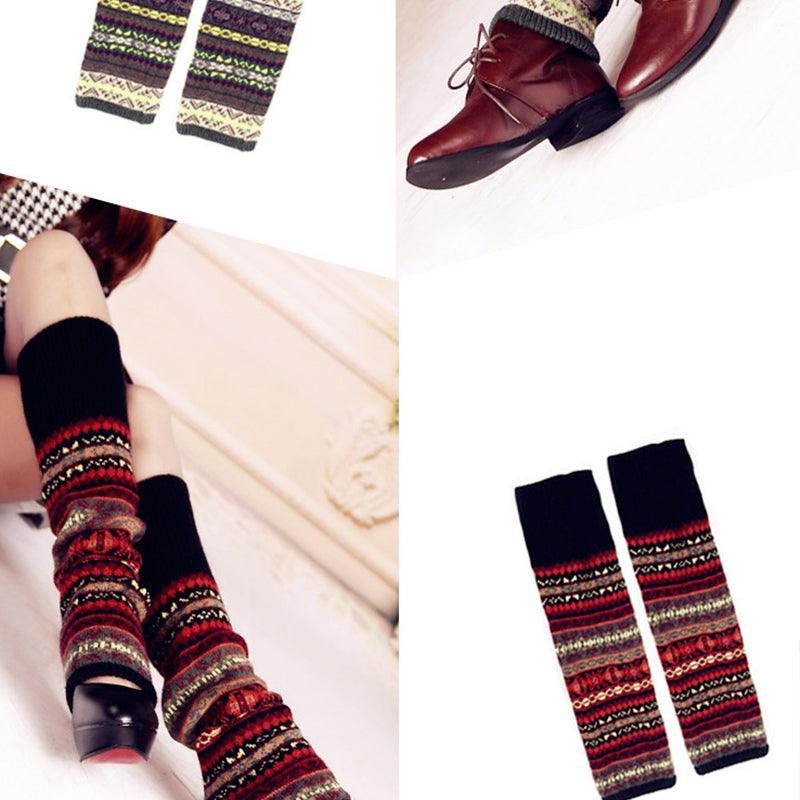 Premium Khaki Women's Wool Knit Knee Leg Warmers