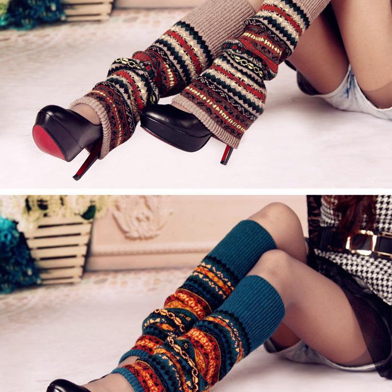 Premium Khaki Women's Wool Knit Knee Leg Warmers