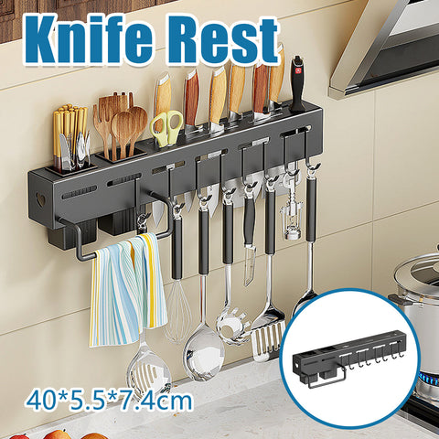 Premium Black 40cm Wall Mounted Carbon Steel Kitchen Utensil Rack