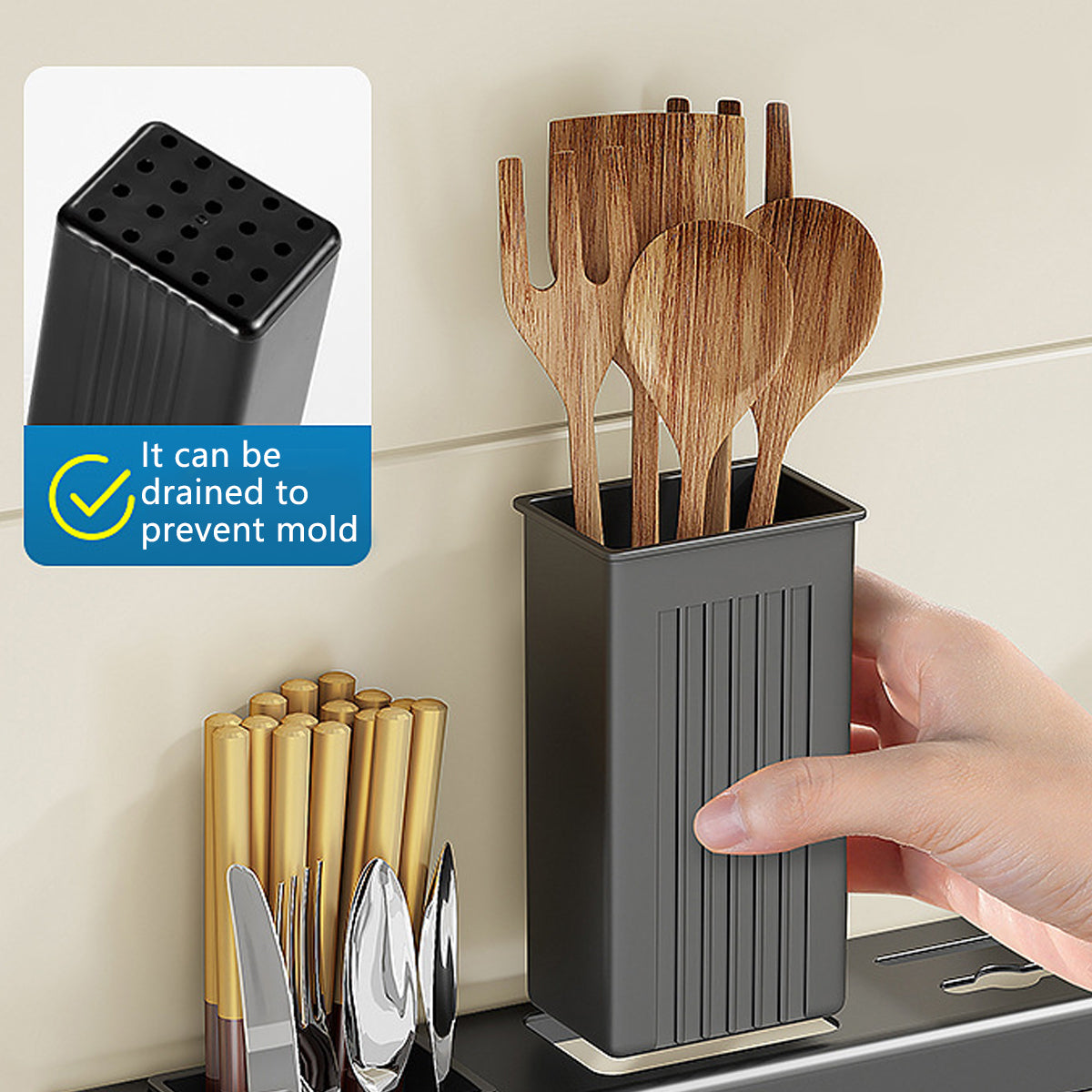Premium Black 40cm Wall Mounted Carbon Steel Kitchen Utensil Rack