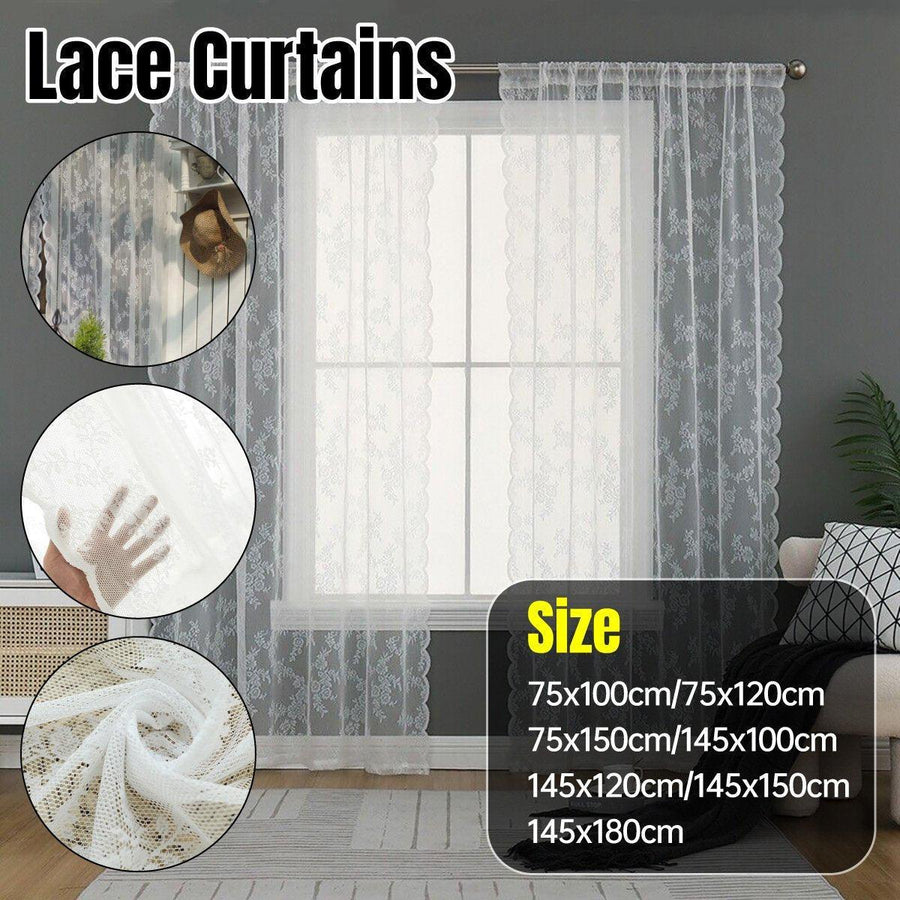 Premium Lace Curtain Panel – White 145 x 150cm