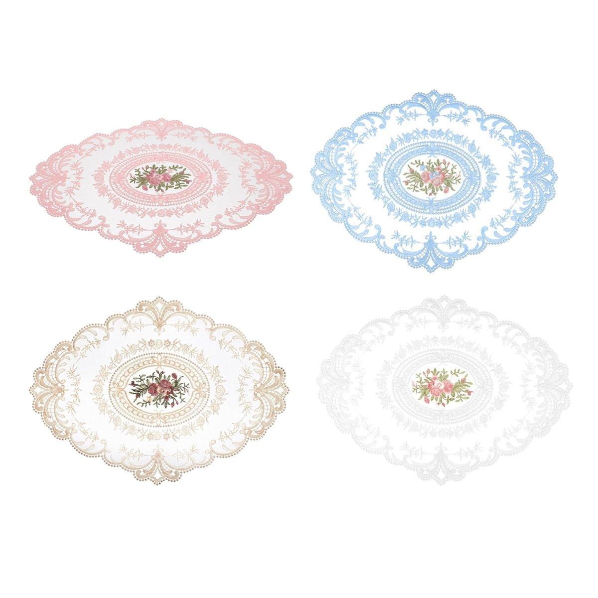4 Pack Retro Lace Oval Placemats 31x42cm French Crochet Doilies 4 Colors Set - Sky Blue - SuperSaverAU - view 1