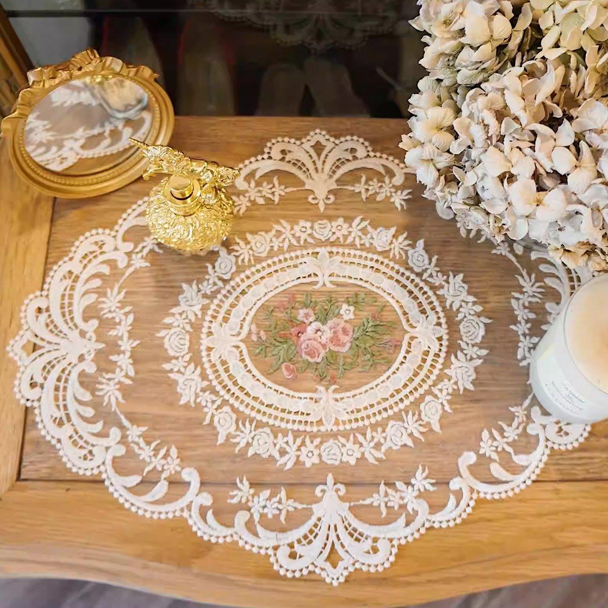 4 Pack Retro Lace Oval Placemats 31x42cm French Crochet Doilies 4 Colors Set - Sky Blue - SuperSaverAU - view 2