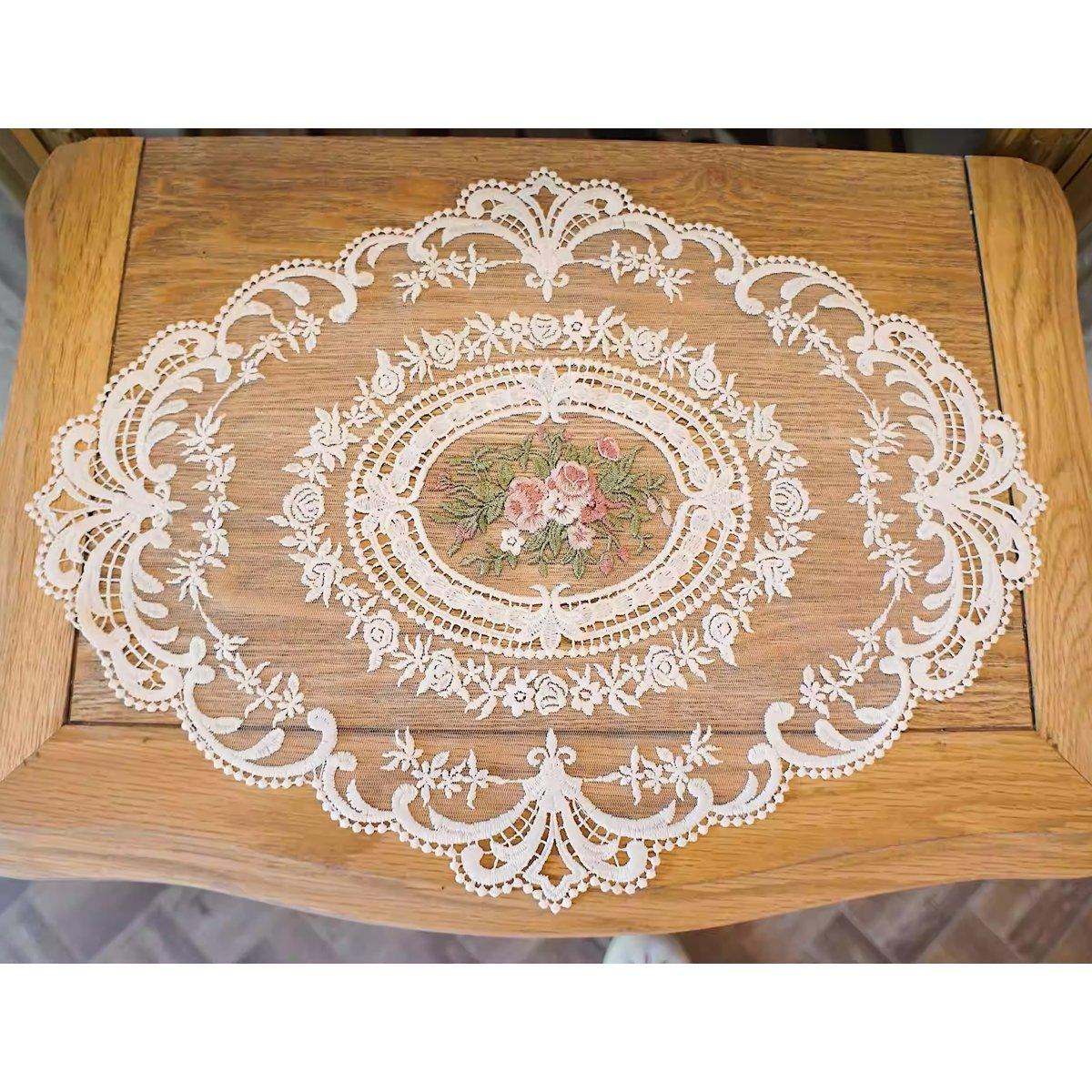 4 Pack Retro Lace Oval Placemats 31x42cm French Crochet Doilies 4 Colors Set - Sky Blue - SuperSaverAU - view 3