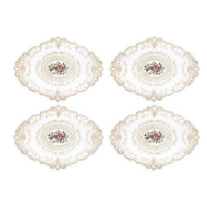 4 Pack Retro Lace Oval Placemats 31x42cm French Crochet Doilies 4 Colors Set - Sky Blue