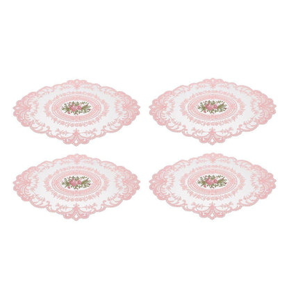 4 Pack Retro Lace Oval Placemats 31x42cm French Crochet Doilies 4 Colors Set - Sky Blue