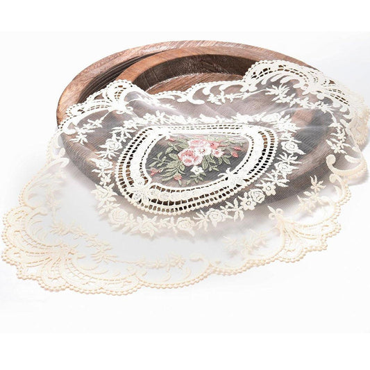 4 Pack Retro Lace Oval Placemats 31x42cm French Crochet Doilies 4 Colors Set - White